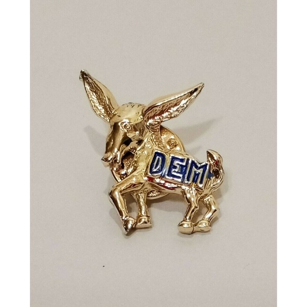 Donkey Dem Lapel Pin Democrat Party Election Campaign 1" Gold Tone Vintage